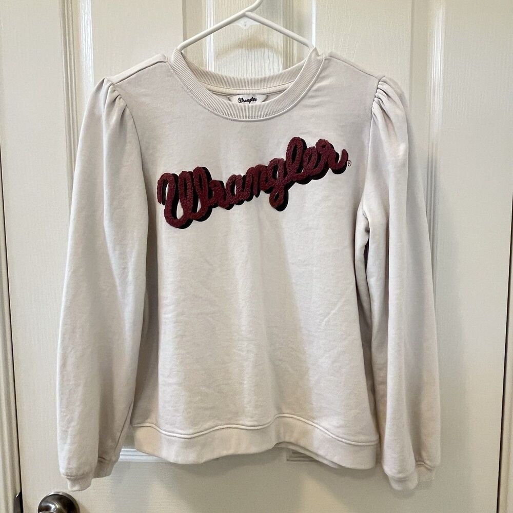 Wrangler Girls' Logo Embroidered Puff Sleeve Pullover Sweatshirt Size XL
